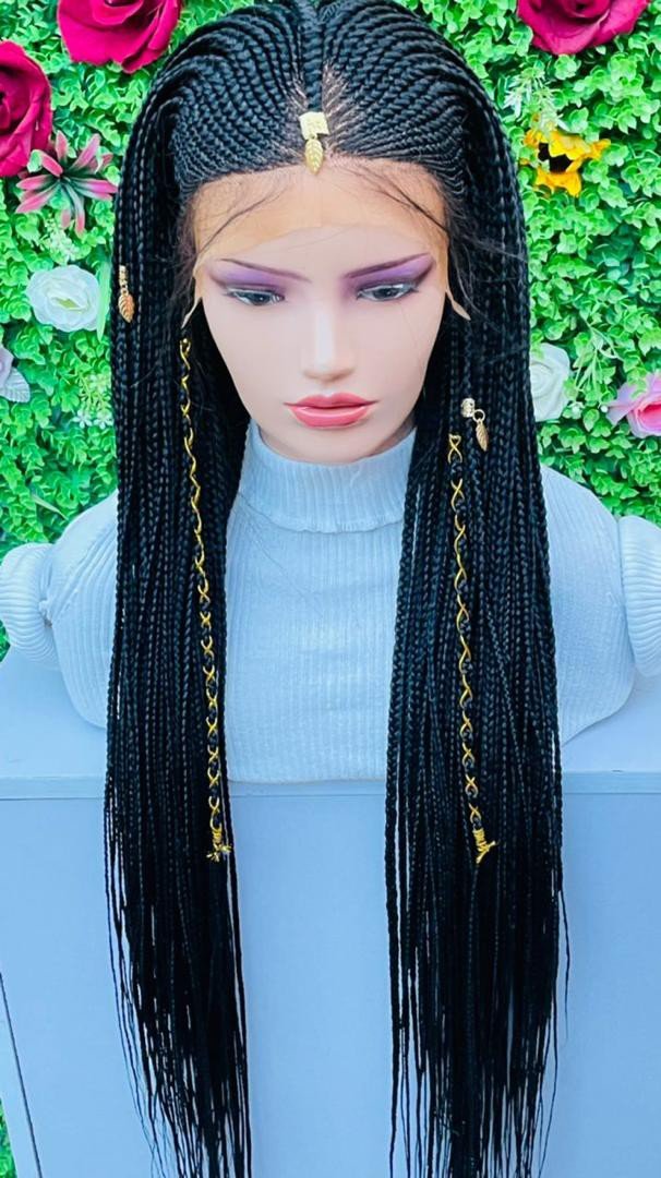 AFRICAN BRAIDED CONROW WIGS ON 13*4 FRONTAL LACE CLOSURE - d.glitterzwigs
