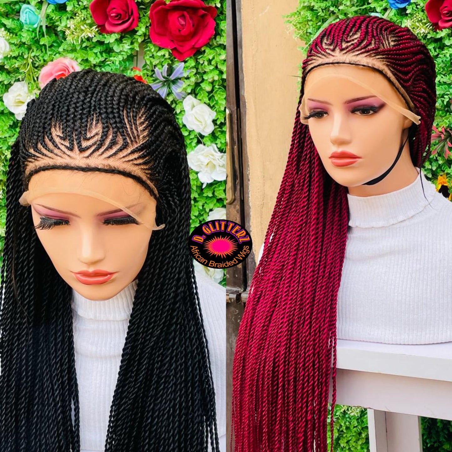 AFRICAN BRAIDED CONROW WIGS ON FRONTAL LACE CLOSURE - d.glitterzwigs