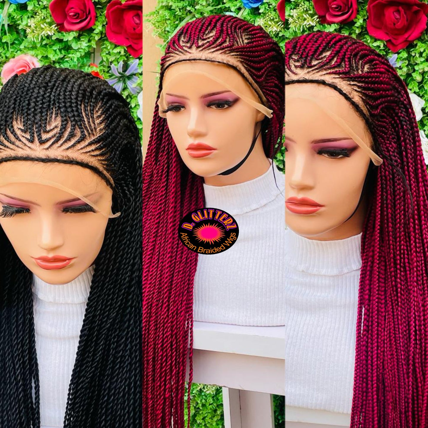 AFRICAN BRAIDED CONROW WIGS ON FRONTAL LACE CLOSURE - d.glitterzwigs