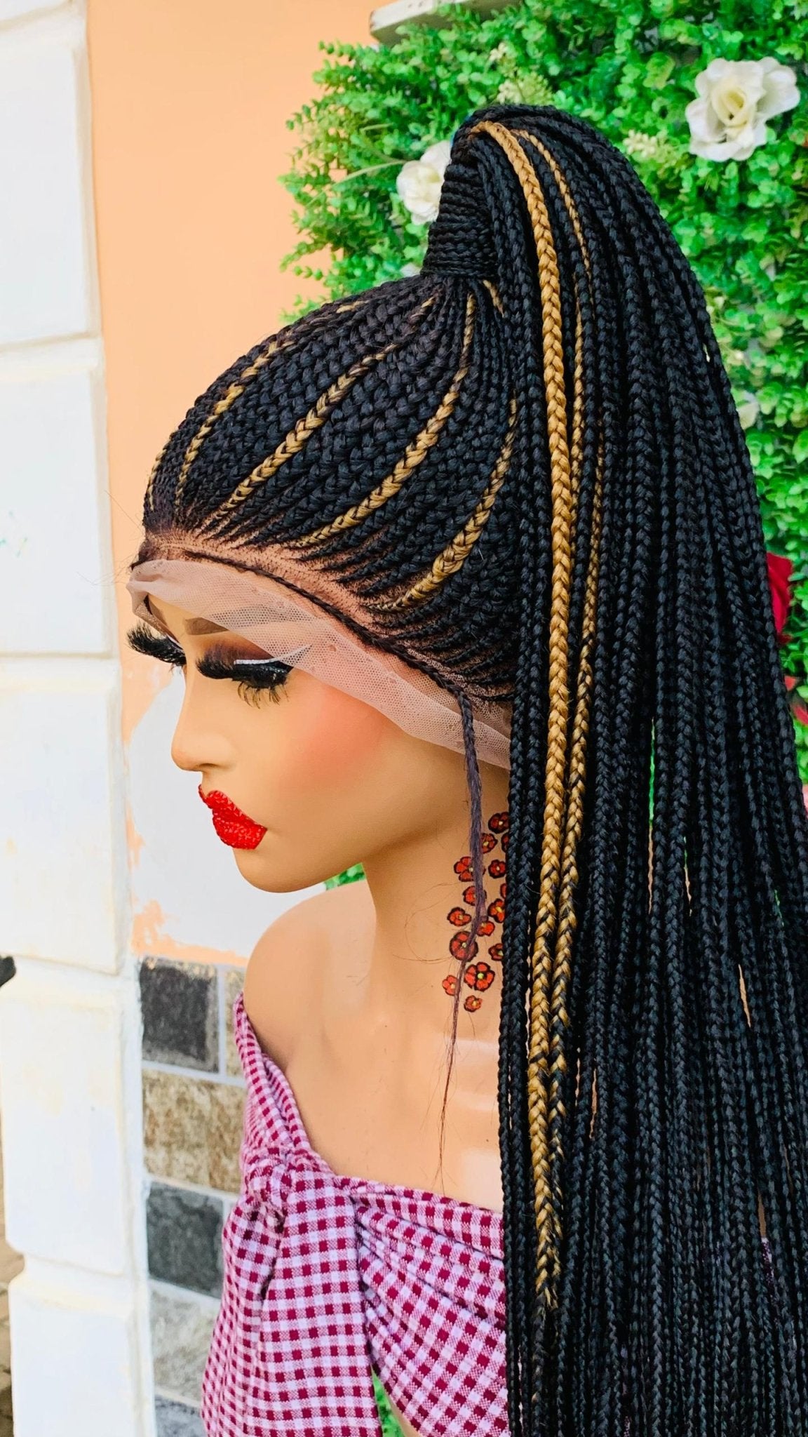 AFRICAN BRAIDED PONYTAIL WIGS ON 360 LACE CLOSURE - d.glitterzwigs