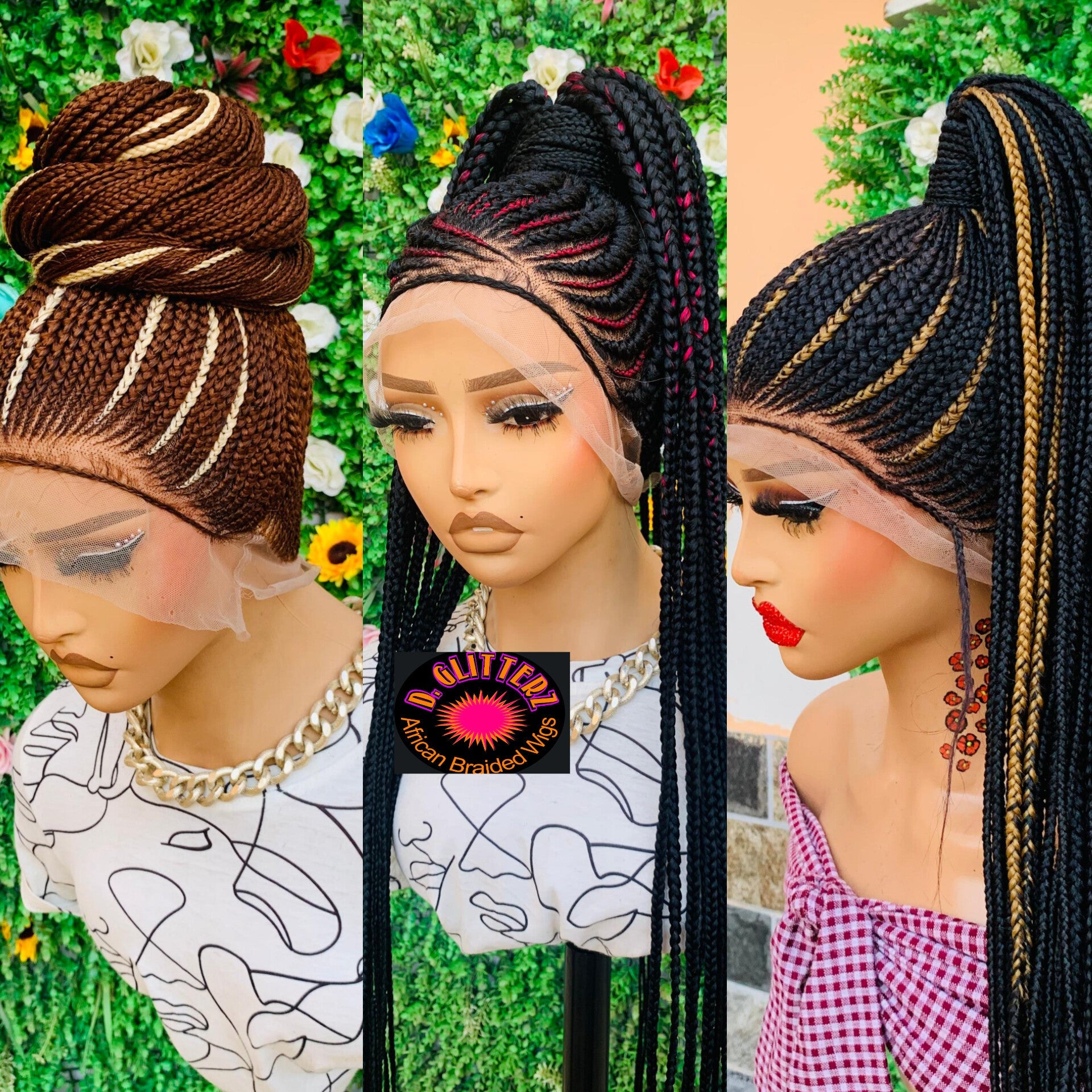 AFRICAN BRAIDED PONYTAIL WIGS ON 360 LACE CLOSURE - d.glitterzwigs