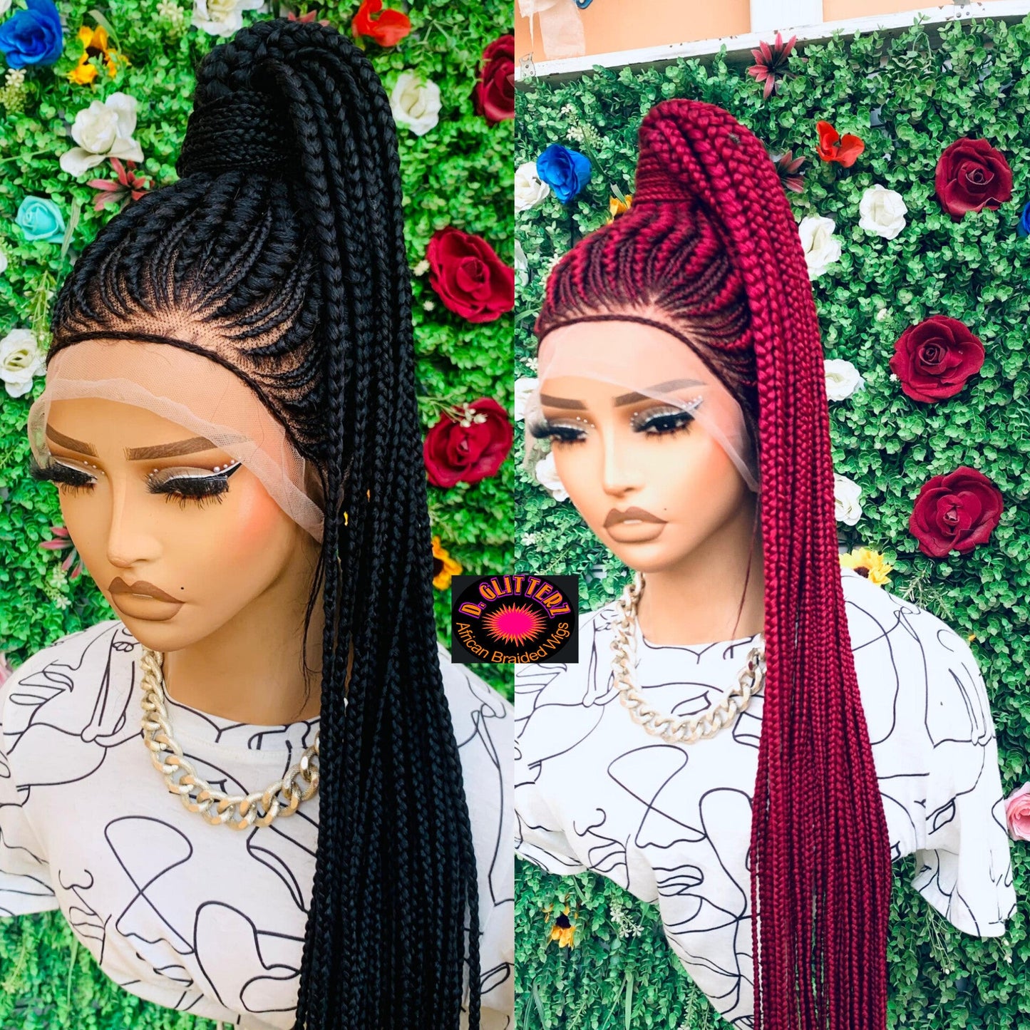 AFRICAN BRAIDED PONYTAIL WIGS ON 360 LACE CLOSURE - d.glitterzwigs