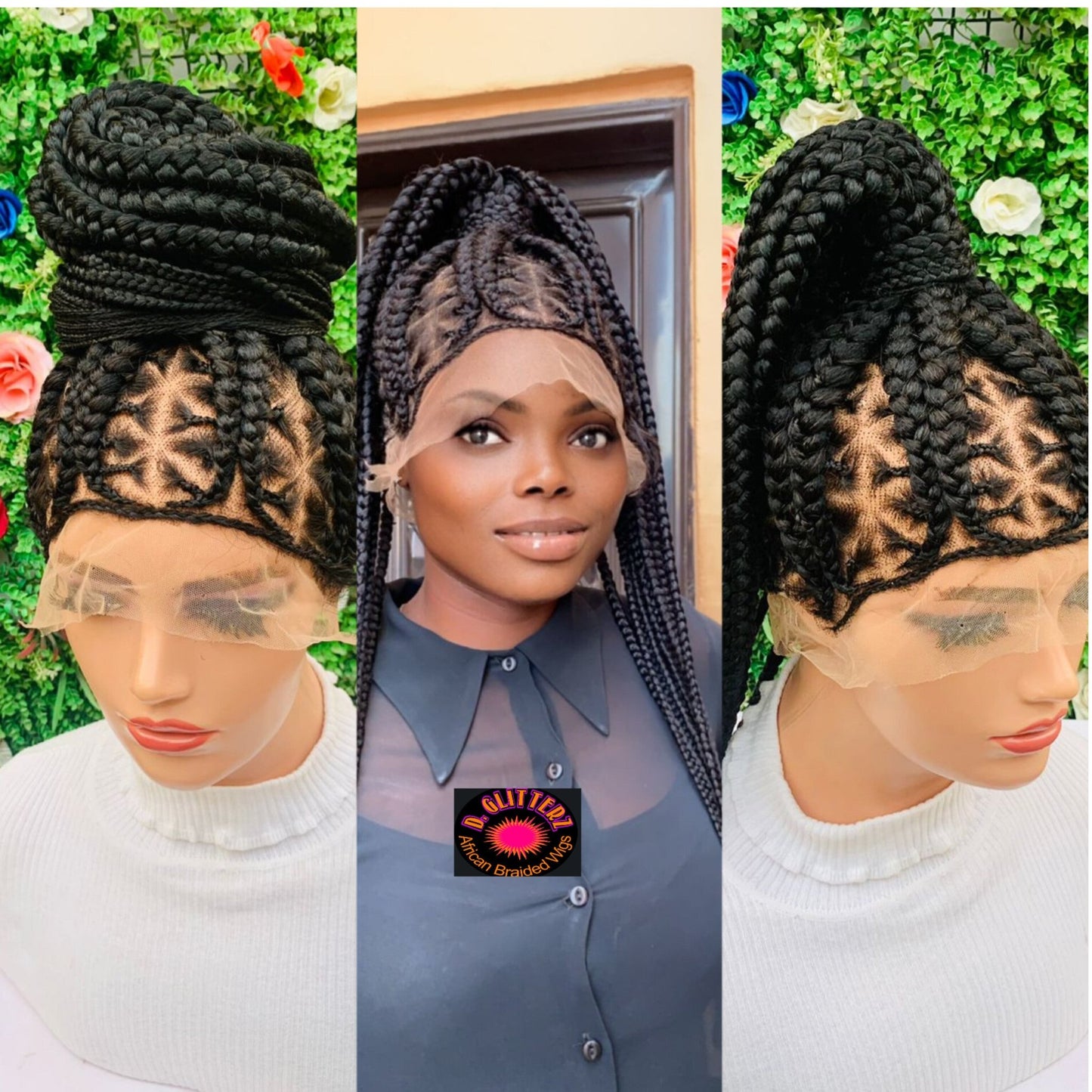 AFRICAN BRAIDED PONYTAIL WIGS ON FULL LACE CLOSURE - d.glitterzwigs