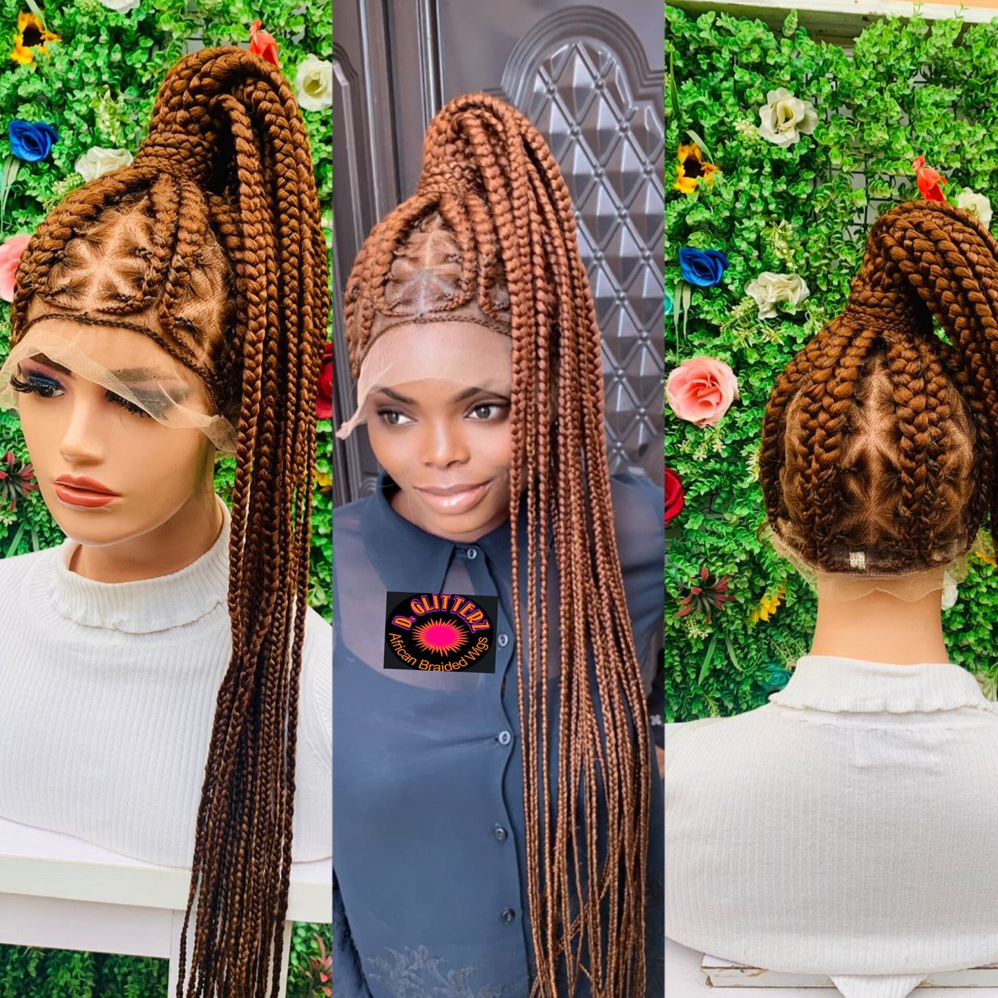 AFRICAN BRAIDED PONYTAIL WIGS ON FULL LACE CLOSURE - d.glitterzwigs
