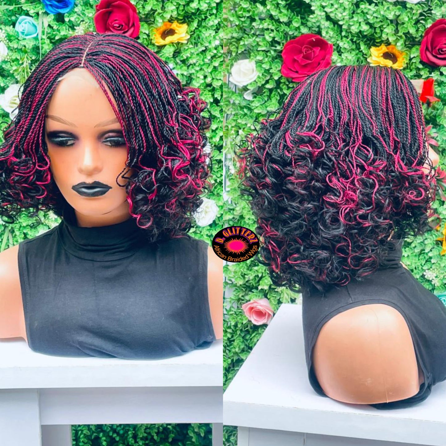 AFRICAN BRAIDED SHORT CURLY TINY TWIST ON 2"4 LACE CLOSURE - d.glitterzwigs