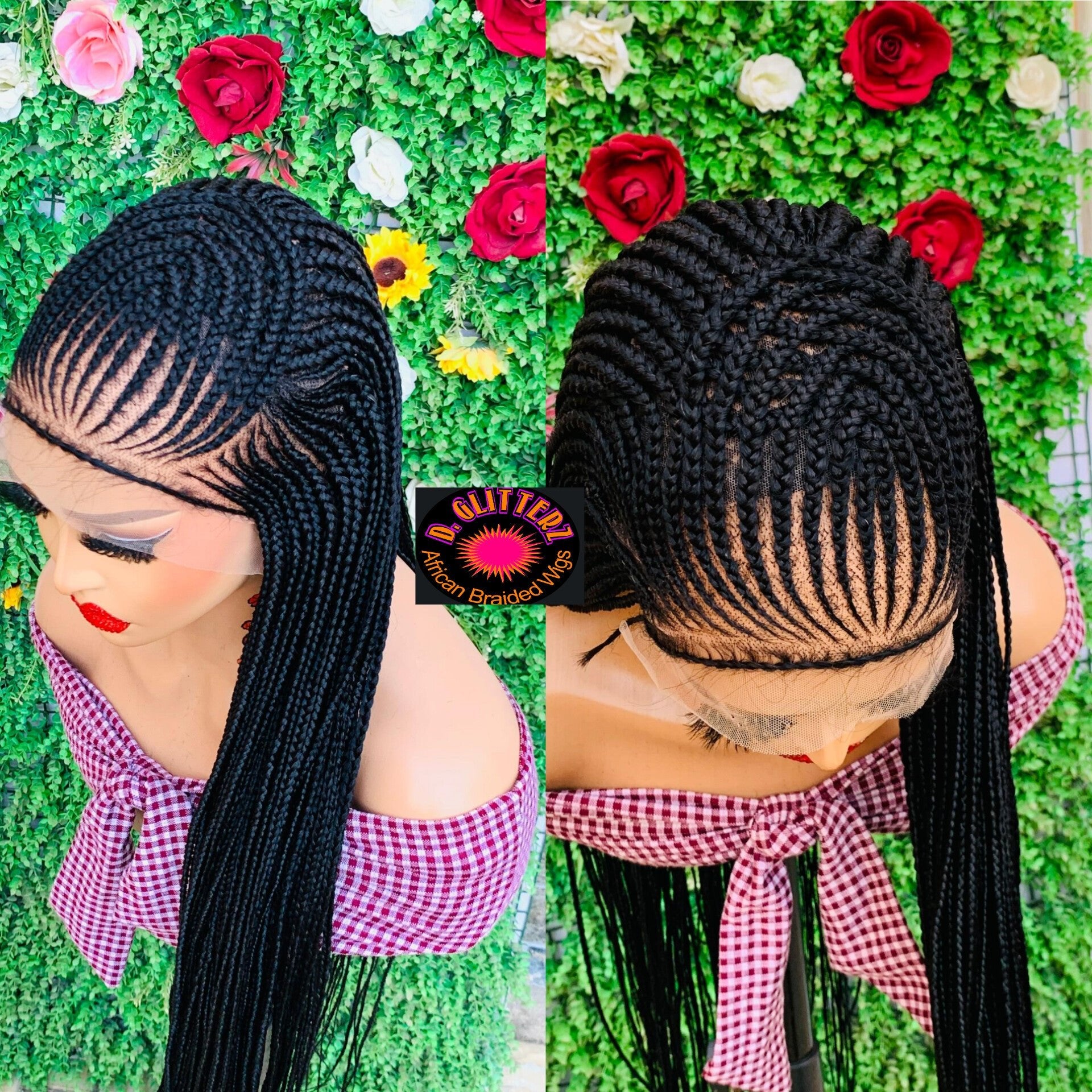 AFRICAN BRAIDED WIGS ON 13*6 FRONTAL LACE CLOSURE 42" - d.glitterzwigs