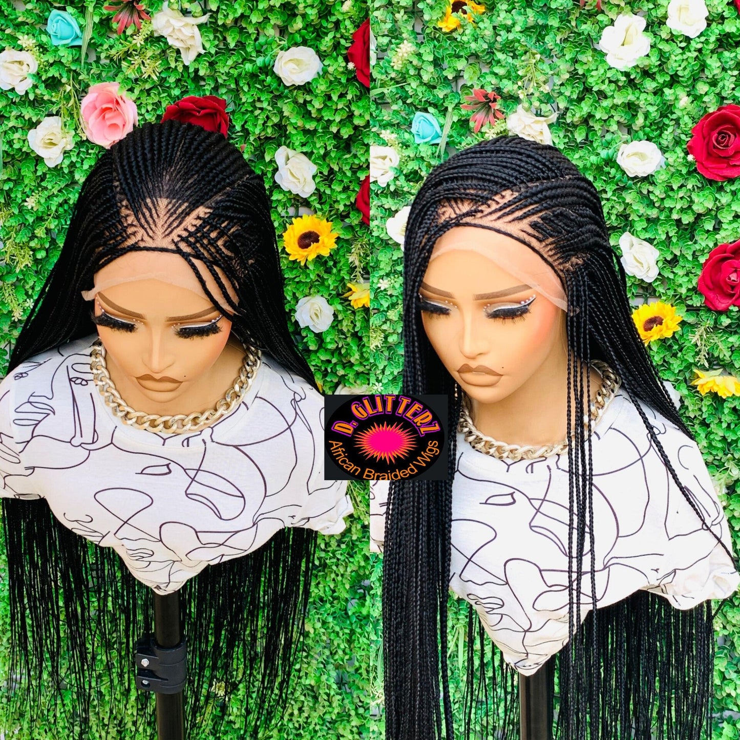 AFRICAN BRAIDED WIGS ON 13*6 FRONTAL LACE CLOSURE 42" - d.glitterzwigs