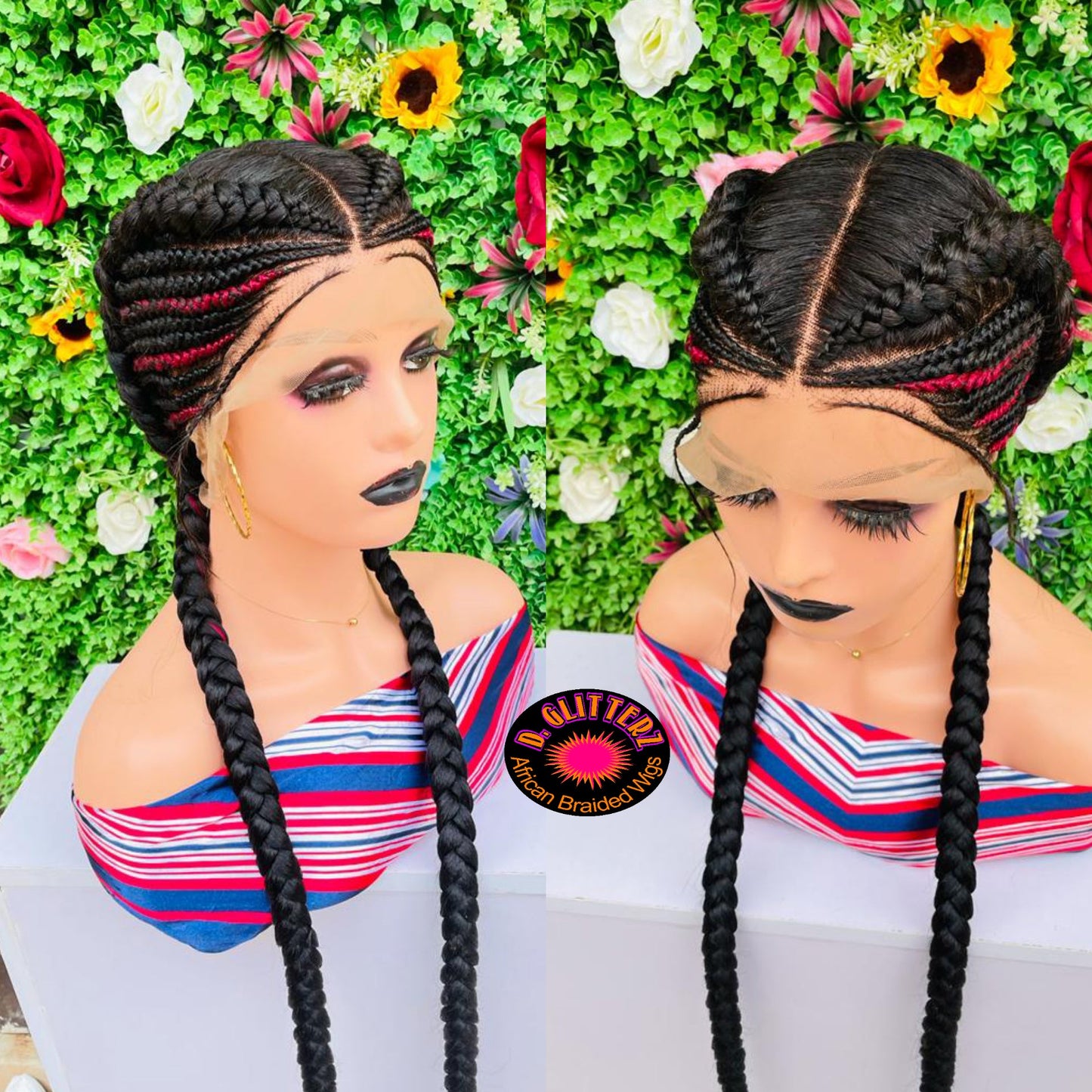 ALL BACK BRAIDED WIGS ON FULL LACE CLOSURE 45" - d.glitterzwigs