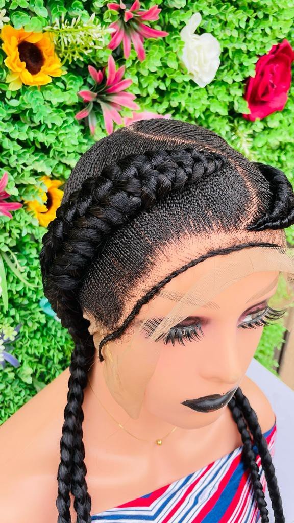 ALL BACK BRAIDED WIGS ON FULL LACE CLOSURE 45" - d.glitterzwigs