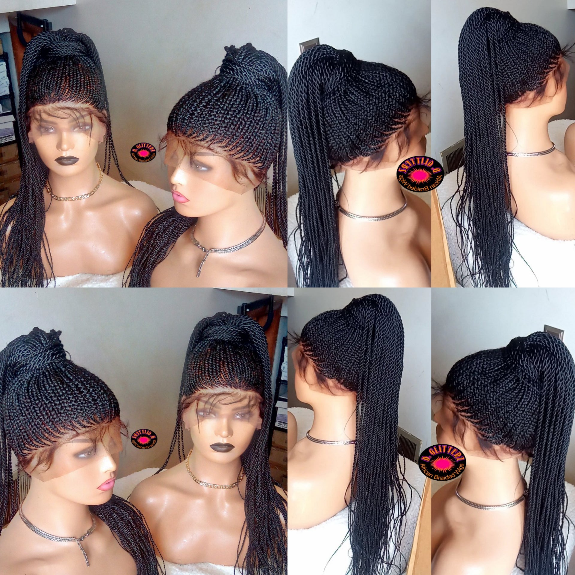 PONYTAIL AFRICAN BRAIDED WIGS ON 360 LACE CLOSURE 35" & 38" - d.glitterzwigs