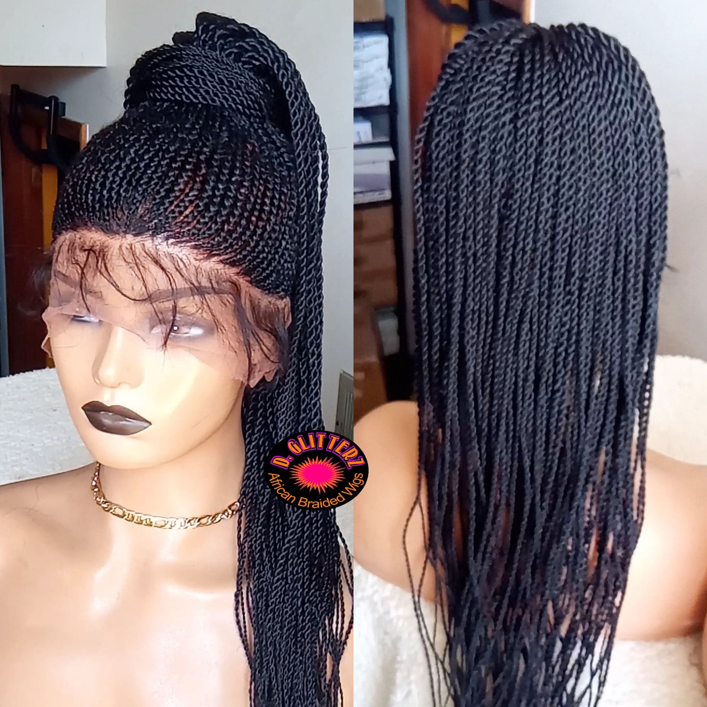 PONYTAIL AFRICAN BRAIDED WIGS ON 360 LACE CLOSURE 35" & 38" - d.glitterzwigs