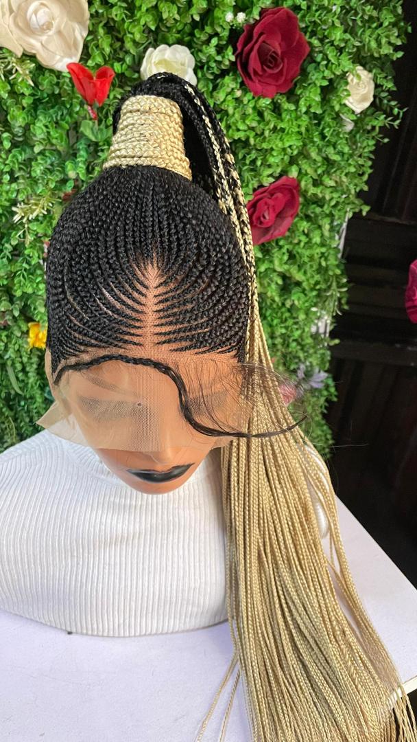 PONYTAIL BRAIDED CONROW WIG ON FULL LACE CLOSURE - d.glitterzwigs
