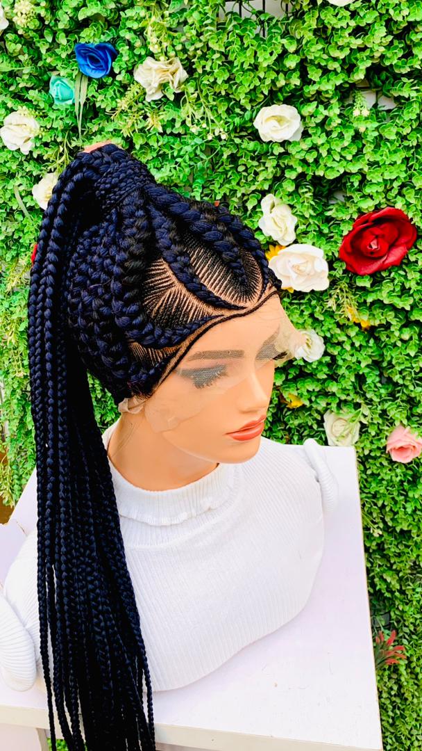 PONYTAIL BRAIDED WIGS ON 360 LACE CLOSURE LARGE CAP - d.glitterzwigs