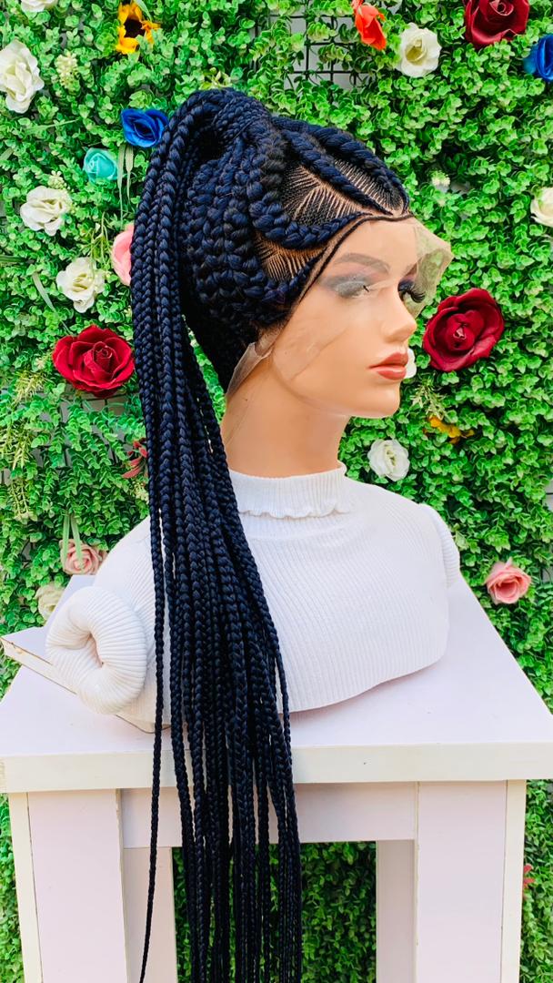 PONYTAIL BRAIDED WIGS ON 360 LACE CLOSURE LARGE CAP - d.glitterzwigs