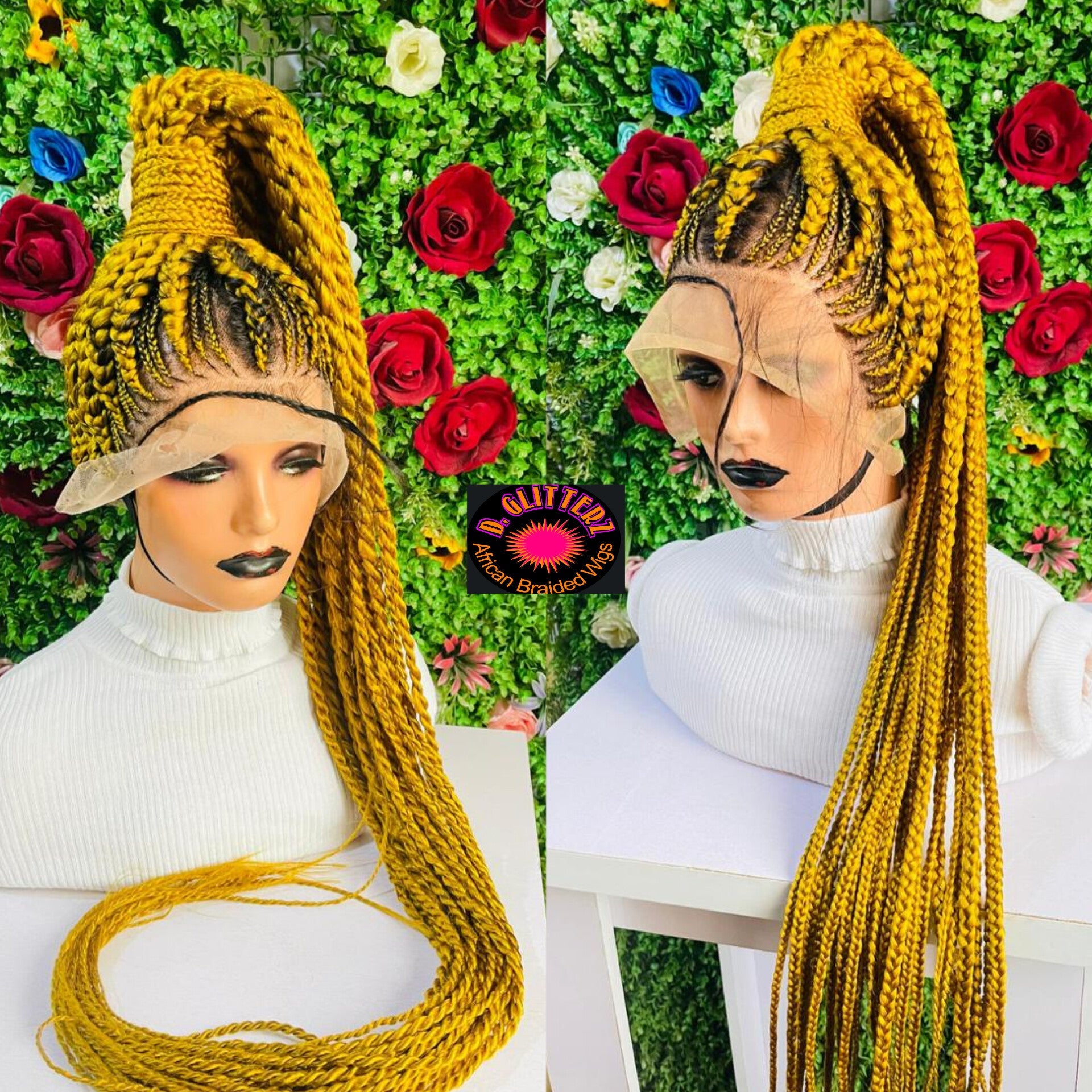 PONYTAIL BRAIDED WIGS ON 360 LACE CLOSURE LARGE CAPS - d.glitterzwigs