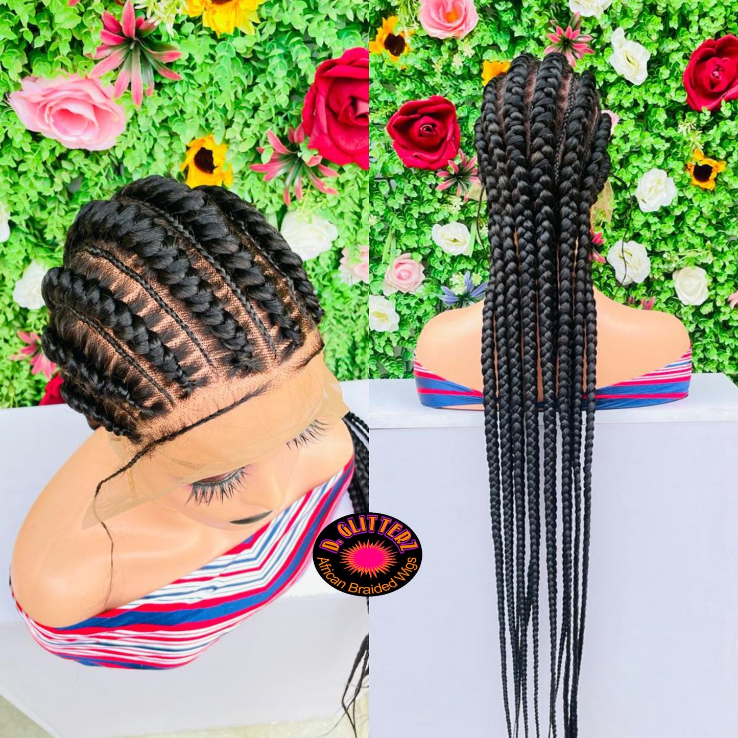 STITCHES ALL BACK BRAIDED WIGS ON FULL LACE CLOSURE 45" - d.glitterzwigs