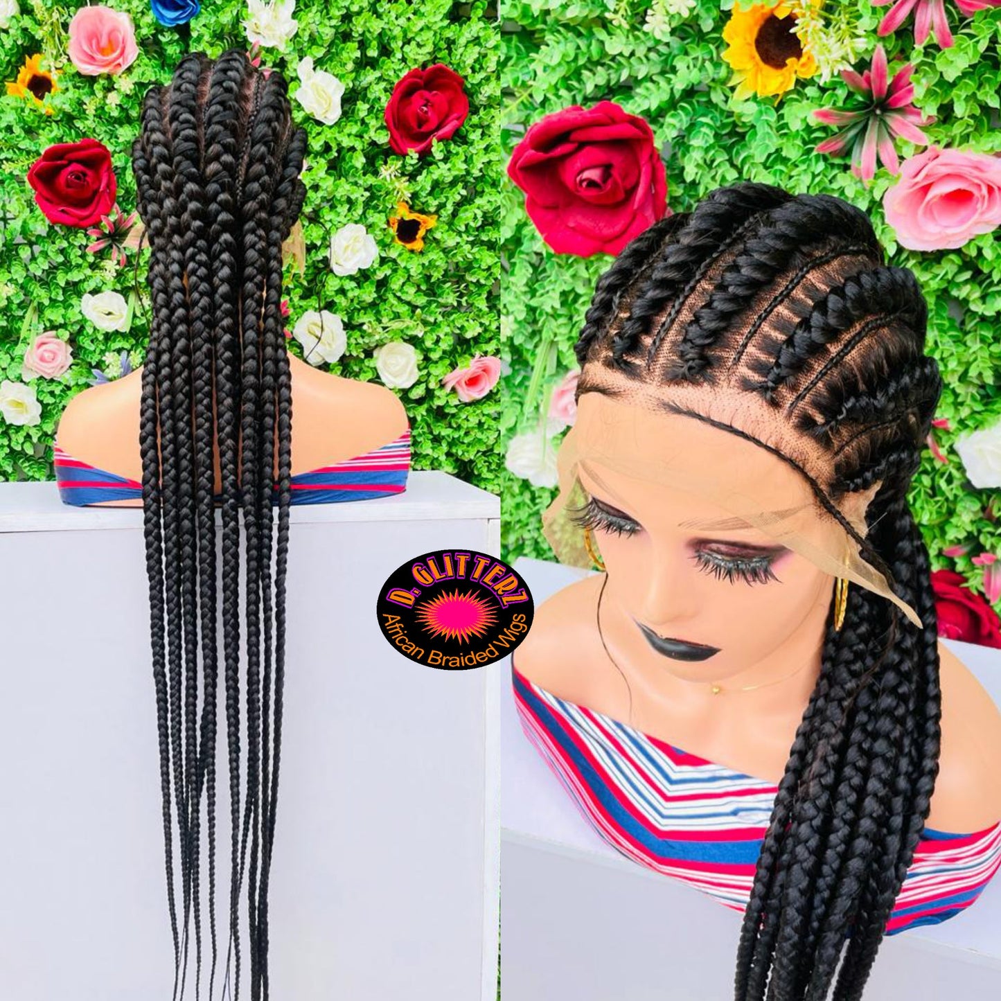 STITCHES ALL BACK BRAIDED WIGS ON FULL LACE CLOSURE 45" - d.glitterzwigs