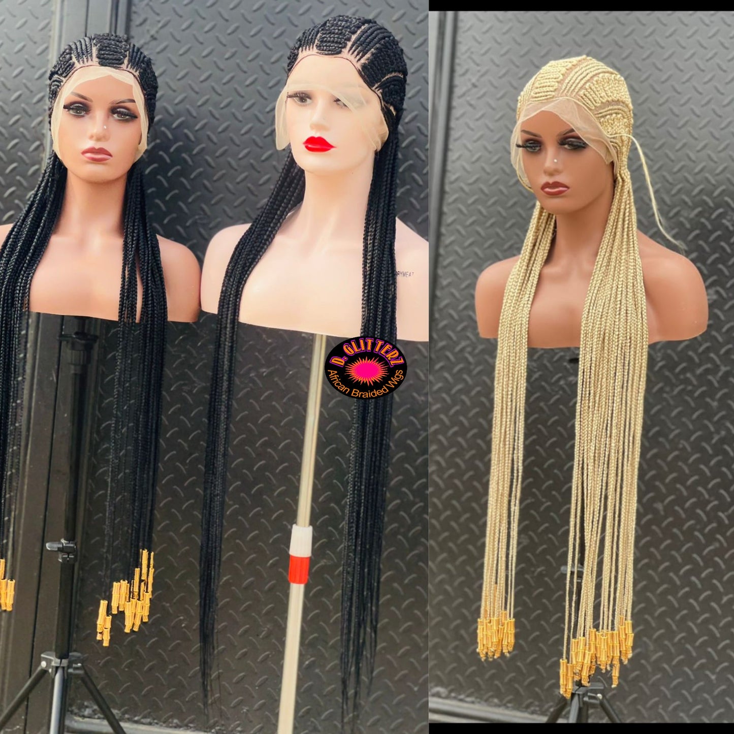 ZIGZAG All BACK AFRICAN BRAIDED WIGS ON FULL LACE CLOSURE - d.glitterzwigs